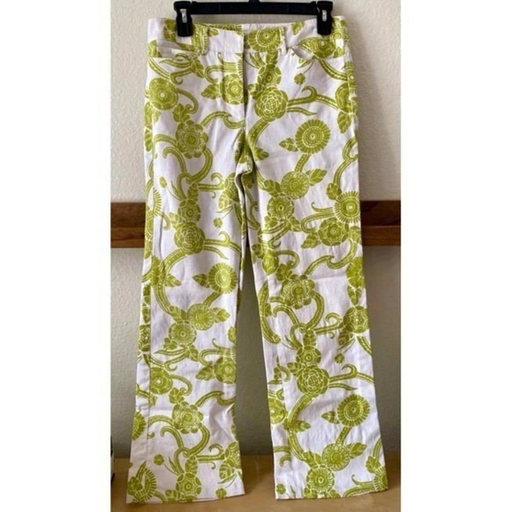 Dopamine Funky Carlisle Boho White & Lime Green Floral Print Pants‎ SZ 2